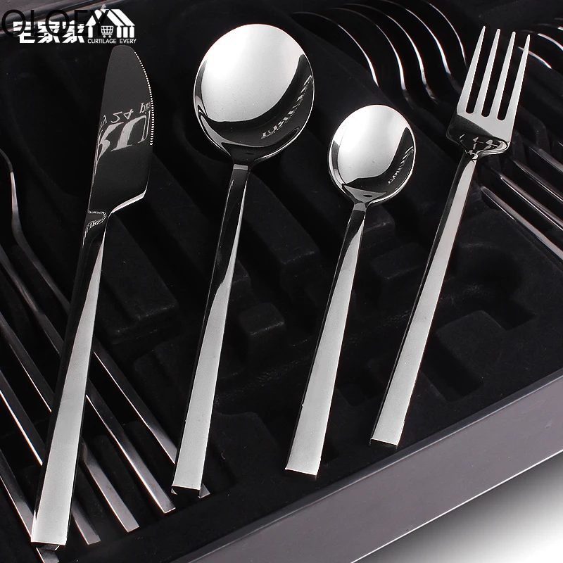 Steel Western Tableware Solid Thick Stainless Steak Fork Set Set Simple 24-piece Box diner set porcelaine fork spoon knife set