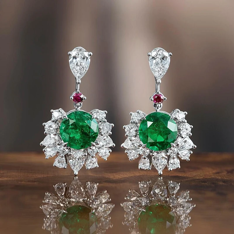 Huitan Colored Bridal Earrings for Wedding Green/Rose Red/White Cubic Zirconia Noble Women Accessories Engagement Trendy Jewelry