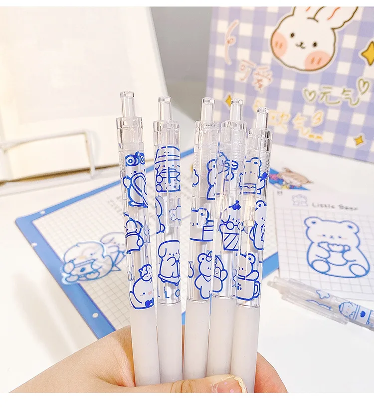 SKYSONIC 6pcs/Pack 0.5mm Gel Ink Pen Students Examination Pen Kawaii Bear Children Writing Press Pen School Office Stationery