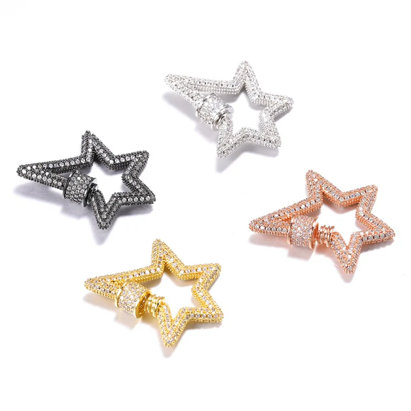 20*35mm Cubic zirconia micro pave Star Shaped Lock Clasp, For Fashion Necklace Making Jewelry Findings