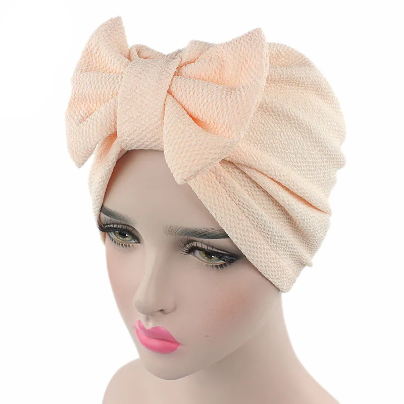 Muslim Solid Womens Big Bowknot Turban Hat Headscarf Headwear Cap Head Wrap Chemo Beanies Hair Accessories