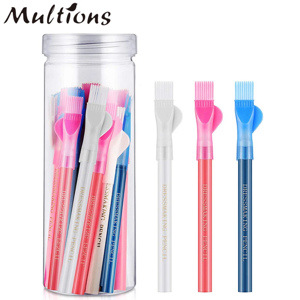 

12 pcs/set Sewing Fabric Pencils Water Soluble Pencil Tailor Mark Pencil Dressmaker's Fabric Chalk With Brush Cap White Blue Red