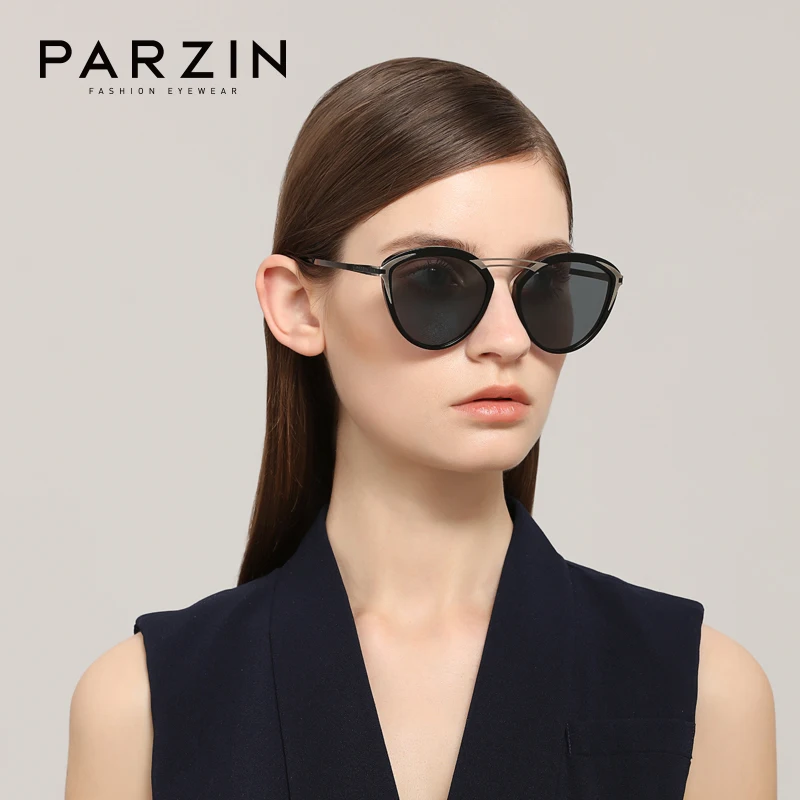 PARZIN Sunglasses Women Acetate Frames Polarized Vintage Hollow Crossbeam Glasses Driver Fashion Lunette De Soleil Femme 9755