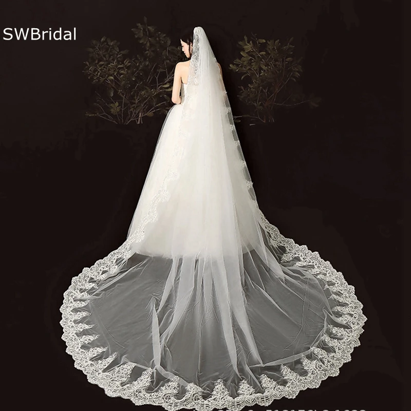 Nuovo arrivo bianco avorio velo da sposa lungo bordo in pizzo 3 metri lunghi sposa accessori da sposa veli da sposa veu de noiva longo