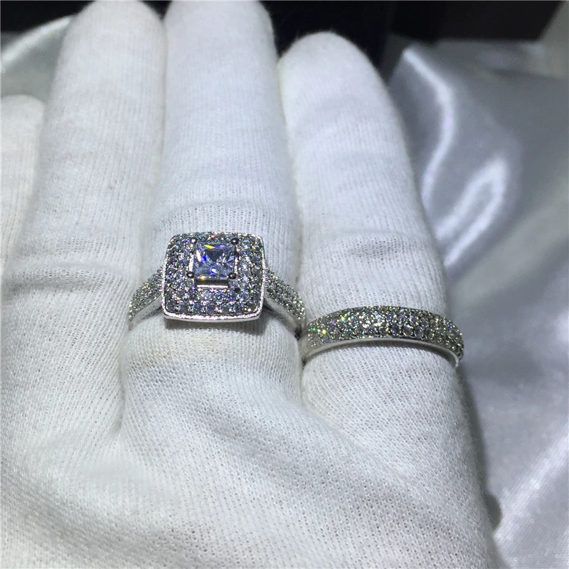 Luxury promise Rings Set 925 Sterling Silver Wedding Ring Set band for bridal girls and Women ladys love couple pair jewelry