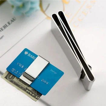 โลหะเงินสแตนเลสคลิปโฟลเดอร์ Stripe พิมพ์เงินสด Clamp ผู้ถือกระเป๋าสตางค์ Slim Card Id คลิปเงินผู้ชายผู้หญิง