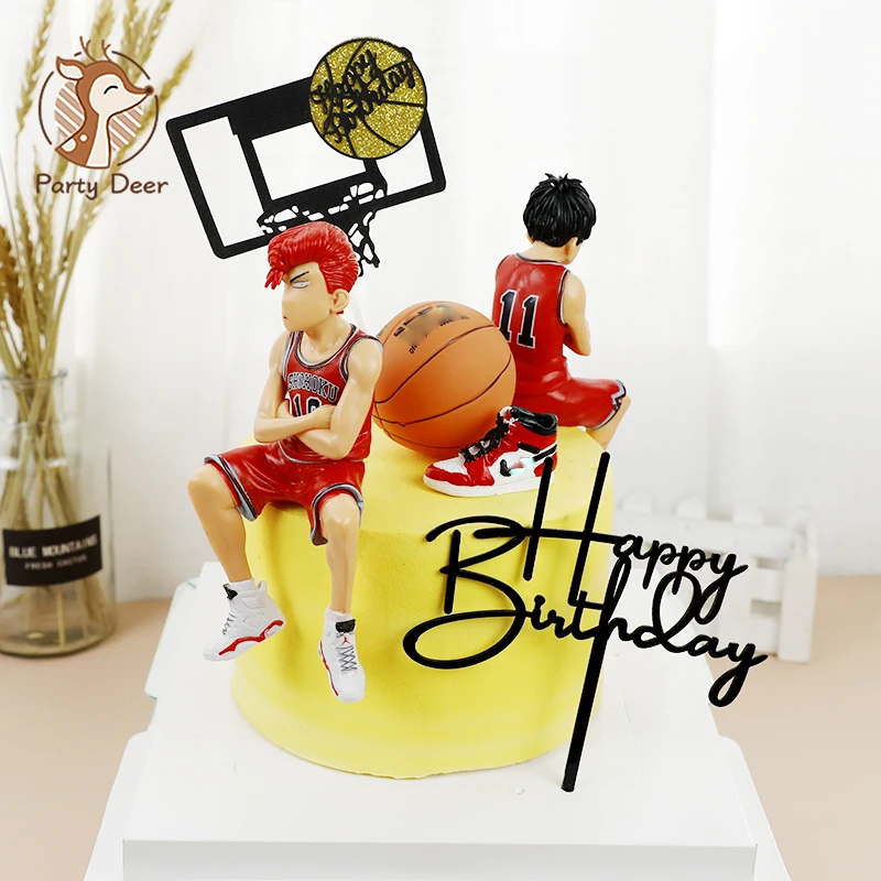 Cartoon Basketball boy handsome boy Sport Men's Happy Birthday Cake Topper for Party Decoration Dessert lovely Gifts