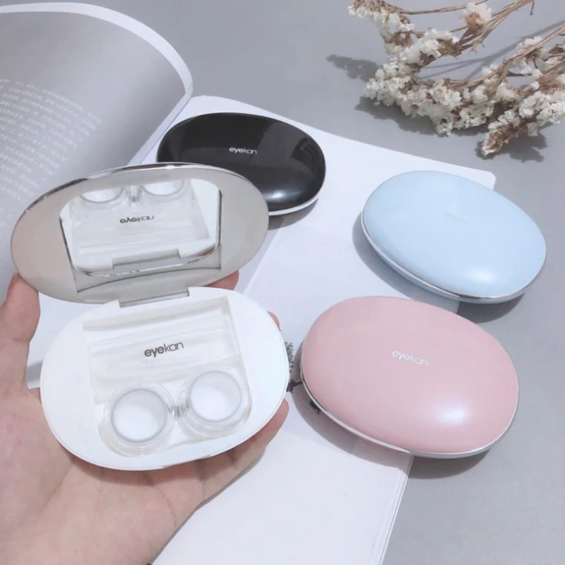 Cobblestone Magnetic Induction Contact Lens Case Ins girl and boy New Thin Contact Lenses Case  Eye contacts case