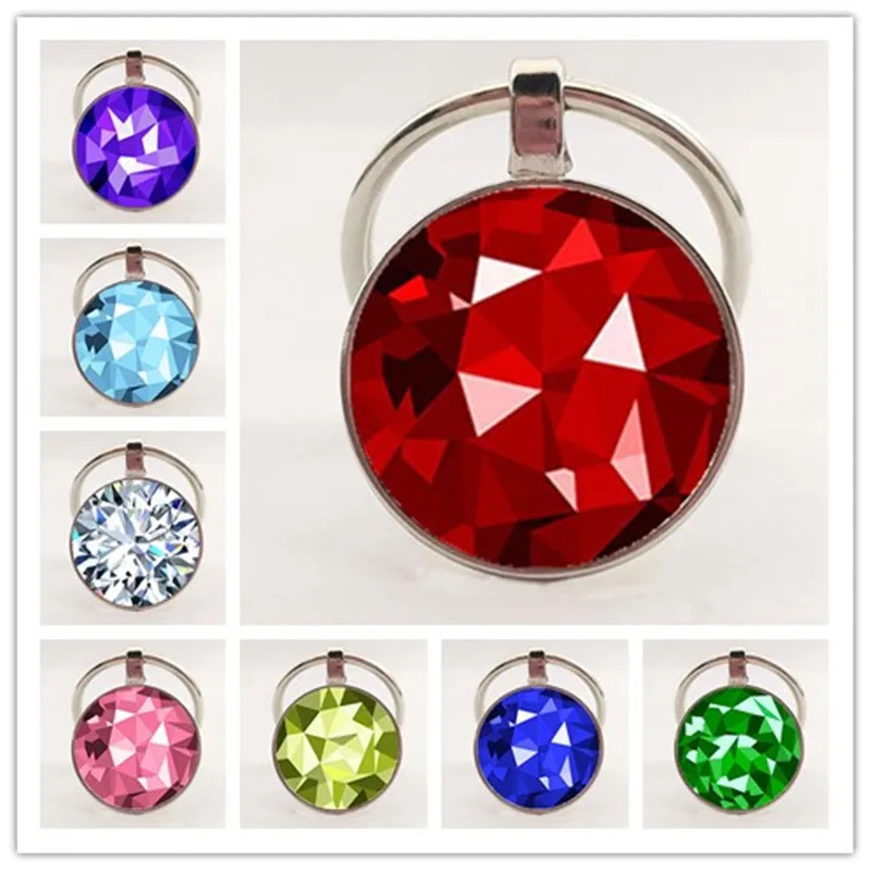 12 birth stone key ring birthday stone glass round key ring charm bag chain friend lover jewelry gift love gift