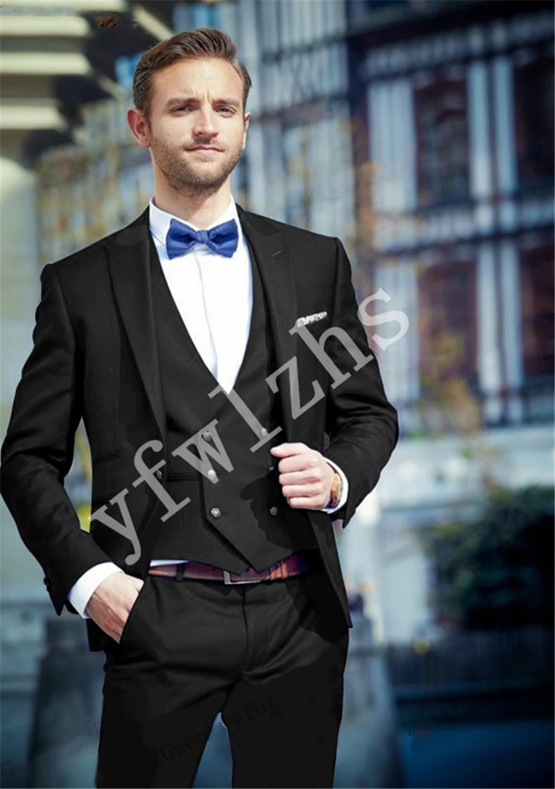 

New Arrival One Button Groomsmen Peak Lapel Groom Tuxedos Men Suits Wedding/Prom Best Man Blazer ( Jacket+Pants+Vest+Tie) B79