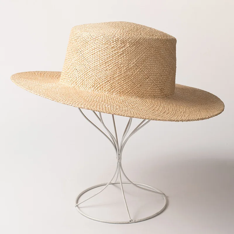 Unisex Beige Wide Brim Treasure Grass Hat Women Men Wedding Church Straw Fedora Hat Outdoor Canotier Summer Sun Hat Gambler Hat