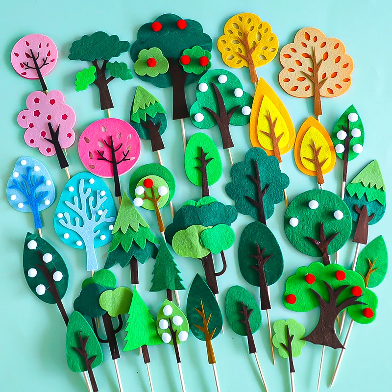 Forest Series Cake Topper Green Felt Small Tree Trees Grass Collection Cake Decoration Baking Dessert Birthday Party Decor