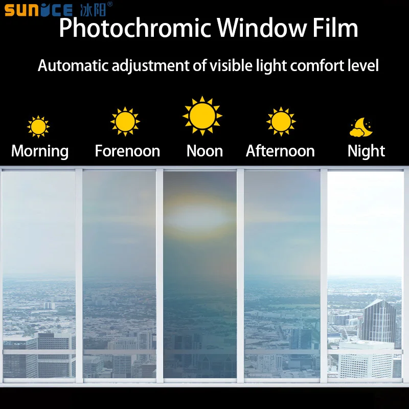 SUNICE Photochromic Window Solar Film 69-25%VLT Home Decor Building Glass Tint Smart Optically Controlled Foils Sticker Anti-UV