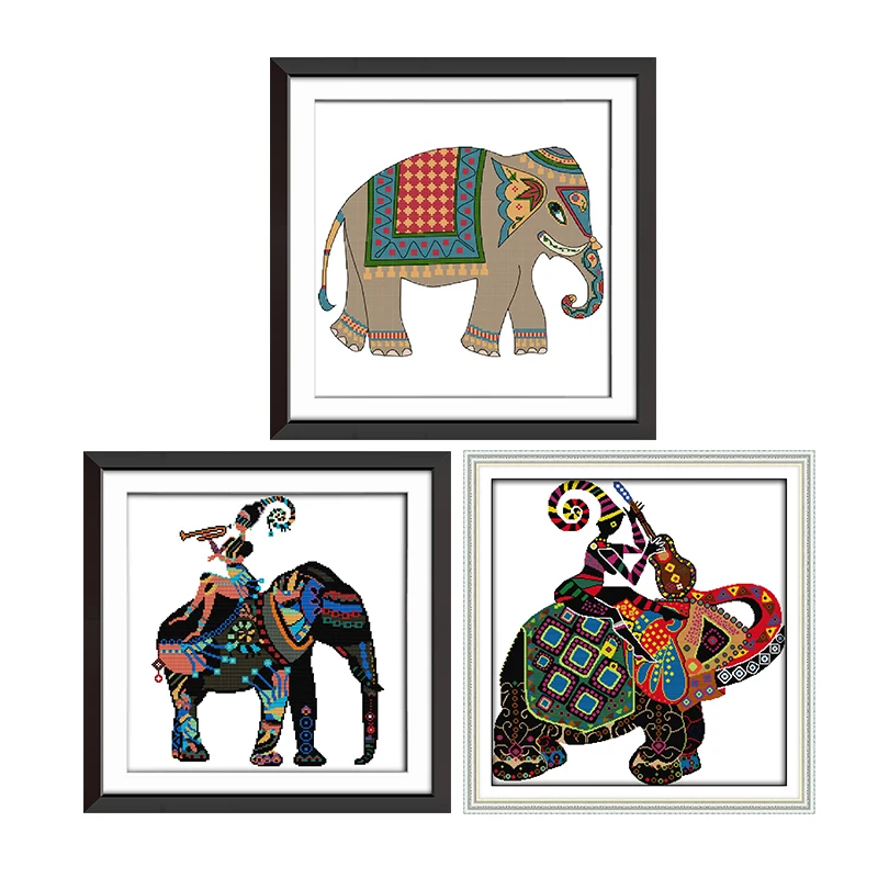 Color Elephant DIY Chinese Needlework Crafts 11CT14CT Animals Printed Pattern Cross Stitch Kit Counted on Canvas Embroidery Sets