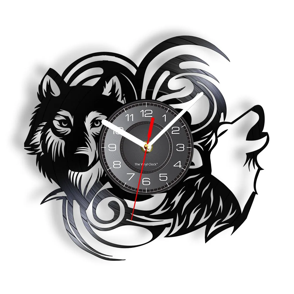 Wolf Wildness Animal Vinyl LP Record Wall Clock Retro Forest Coyote Mammal Home Decor Howling Wolves Shadow Art Silent Watch