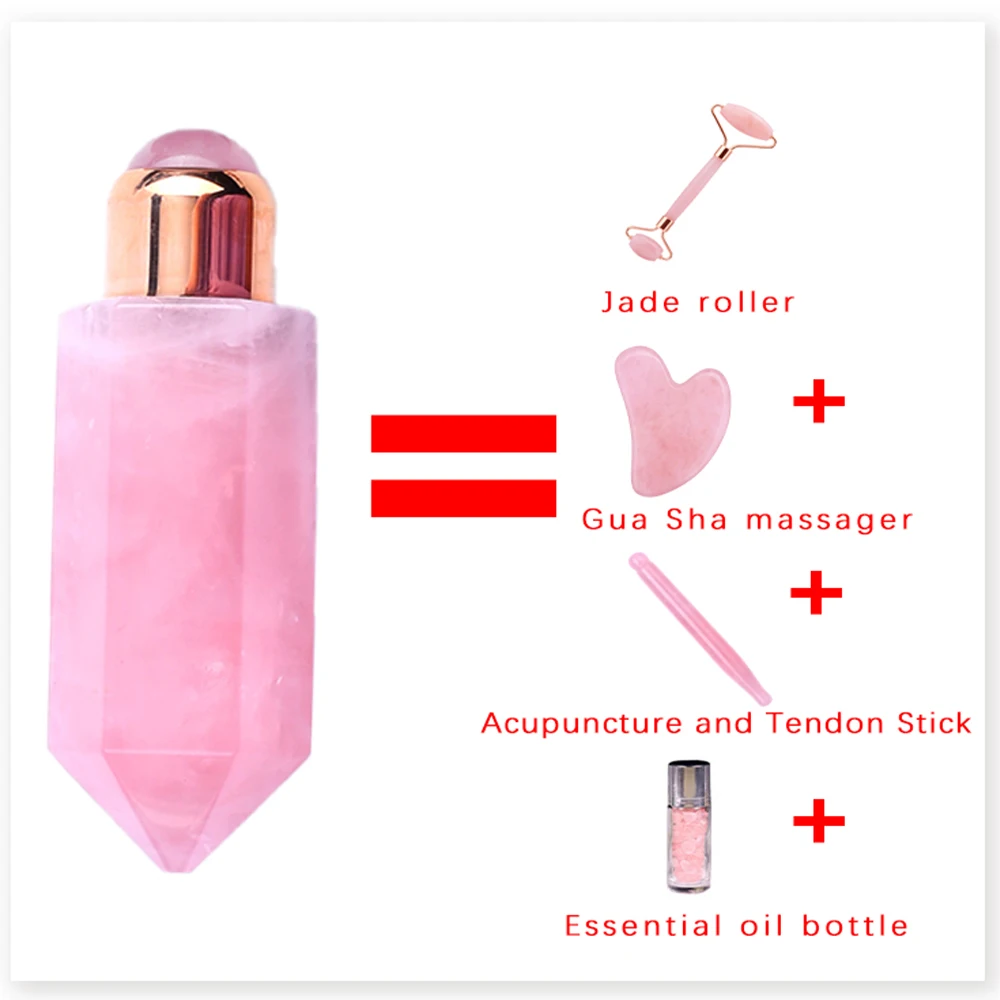 Rose Quarz Jade Roller Ball Flasche Kristall Ätherisches Öl Roller Gesichts Körper Roller Gua Sha Schönheit Gesundheit Facelift Massage werkzeug