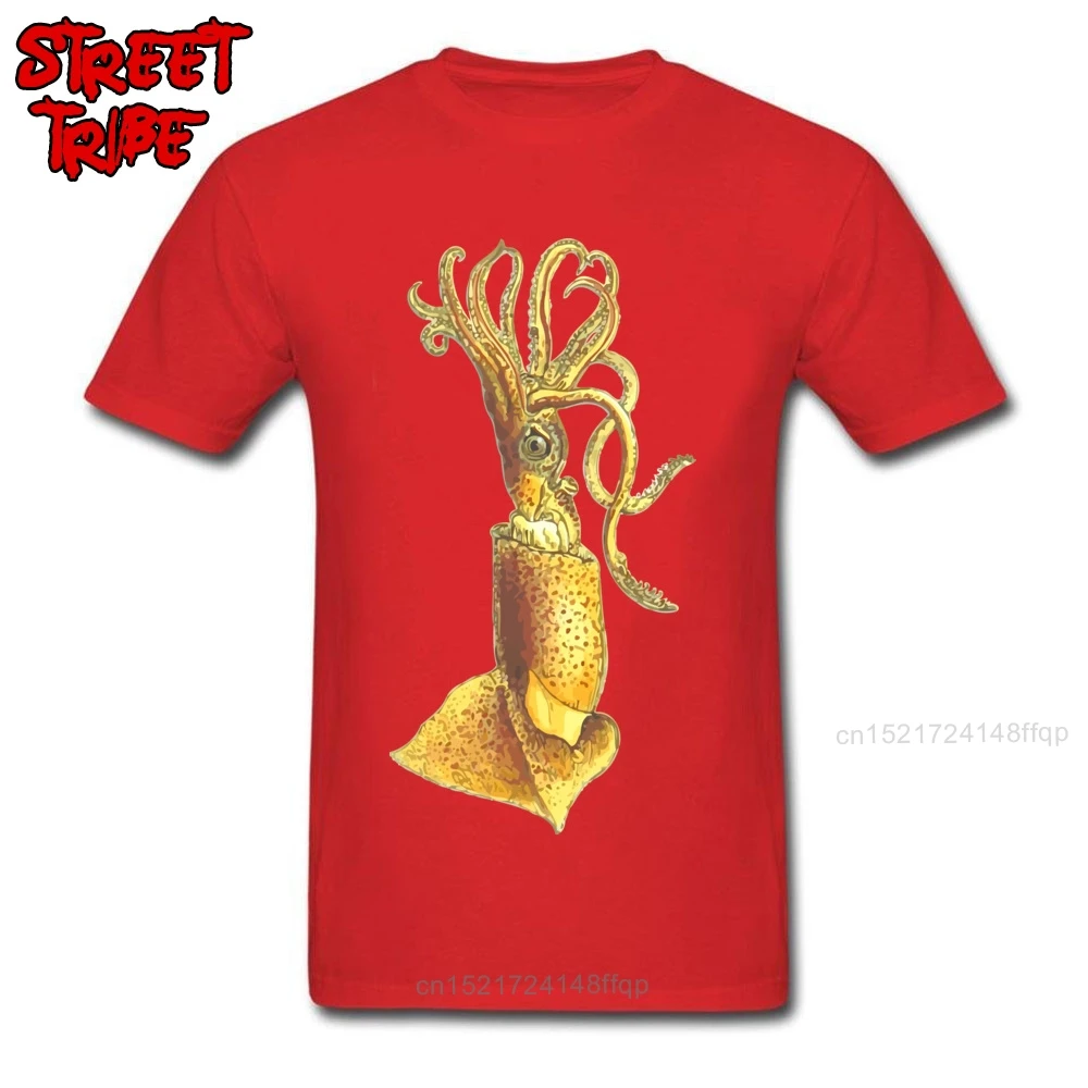 Brand New T-shirt Men Cotton Tshirt Yellow T Shirts Animal Print Tops A Squid On Your Tees Students Novelty Clothes Octopus