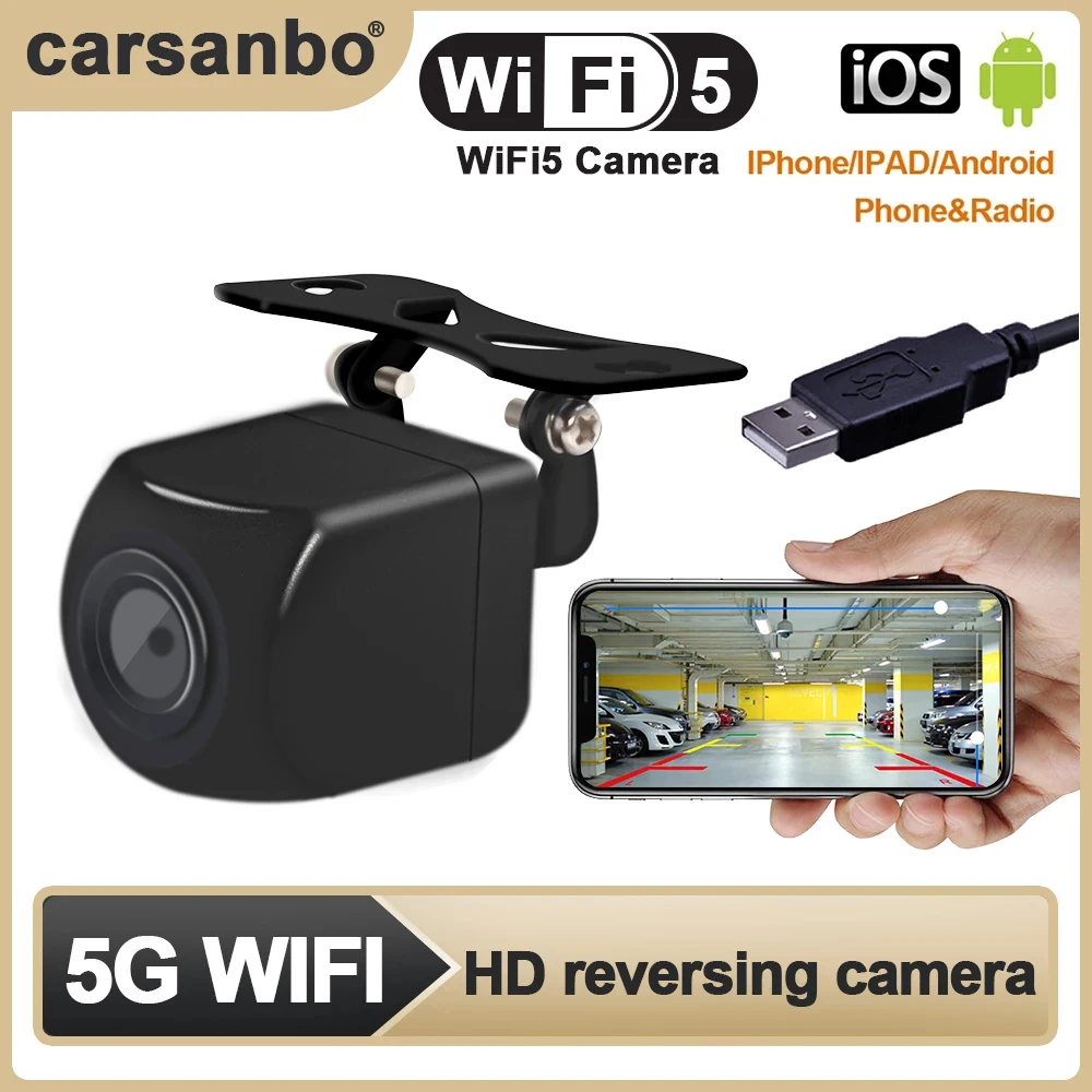 Carsanbo Car Wifi5 HD Night Vision Rear View Camera Wireless Waterproof Wifi Reversing Camera 12V Support Android,Ios and Radio