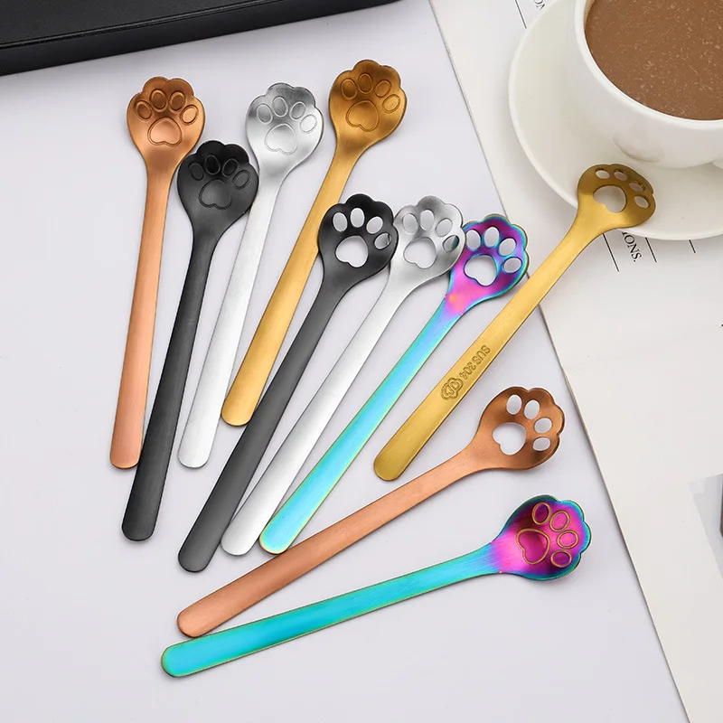 

100Pcs Coffee Spoon Dessert Spoons 5.9Inch Cute Cat Claws Stainless Steel Spoons for Specialty Ice Cream Appetizer Sugar Wet Cat