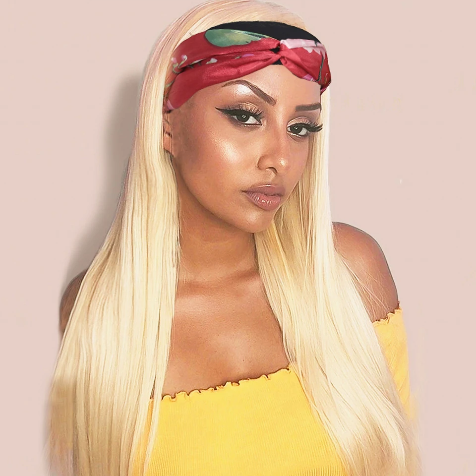 613 Headband Wig Human Hair 30 32 Inch Honey Blonde Half Wig Brazilian Remy 613 Straight Headband Wigs For Black Women