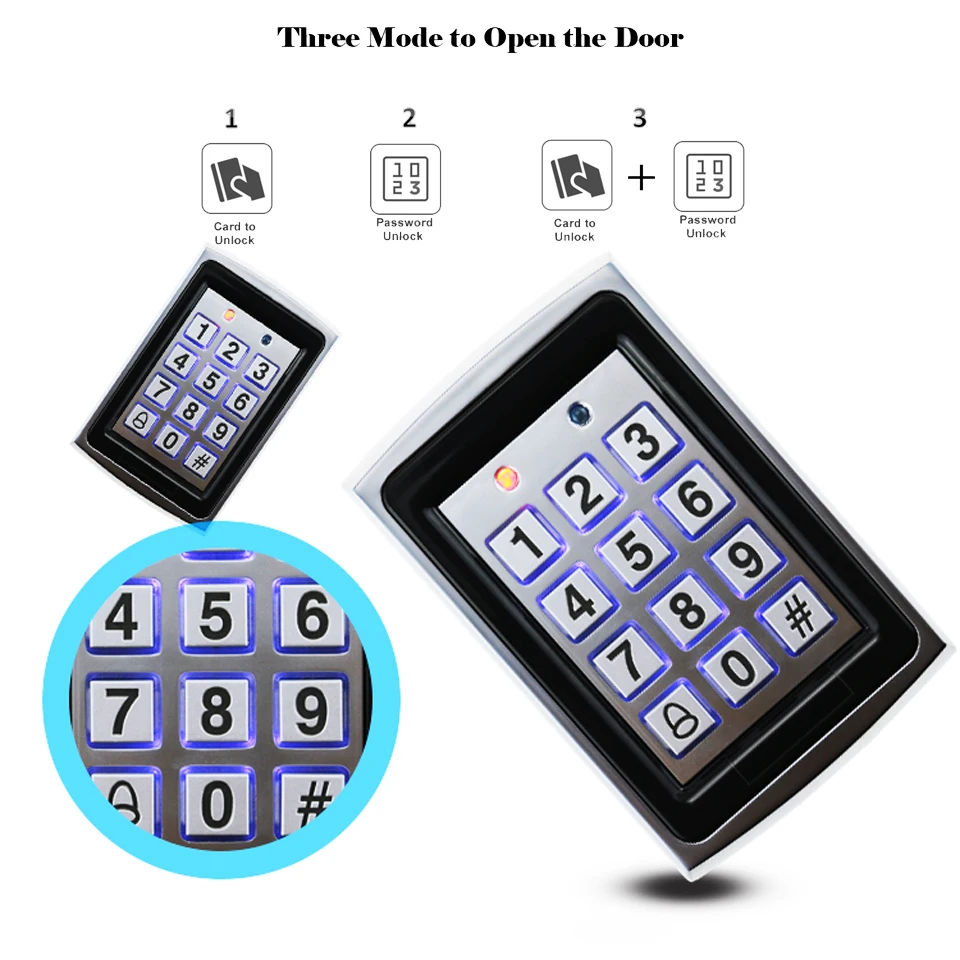 

RFID Access Control Waterproof Keypad 1000 User 125Khz Card Reader Keypad Keyfobs Electric Door Access Opener Password Lock