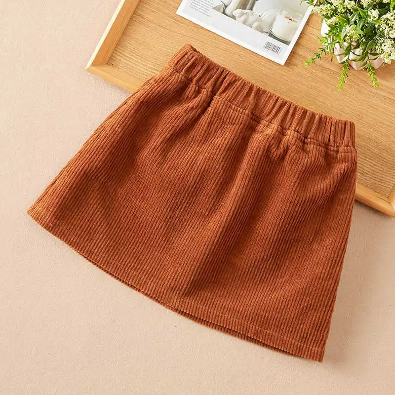 Fashion Kids Skirt School Girls Corduroy Skirt Button Design Pockets Korean Kids Clothes Teenager Children\'s Clothes Girl Skirts