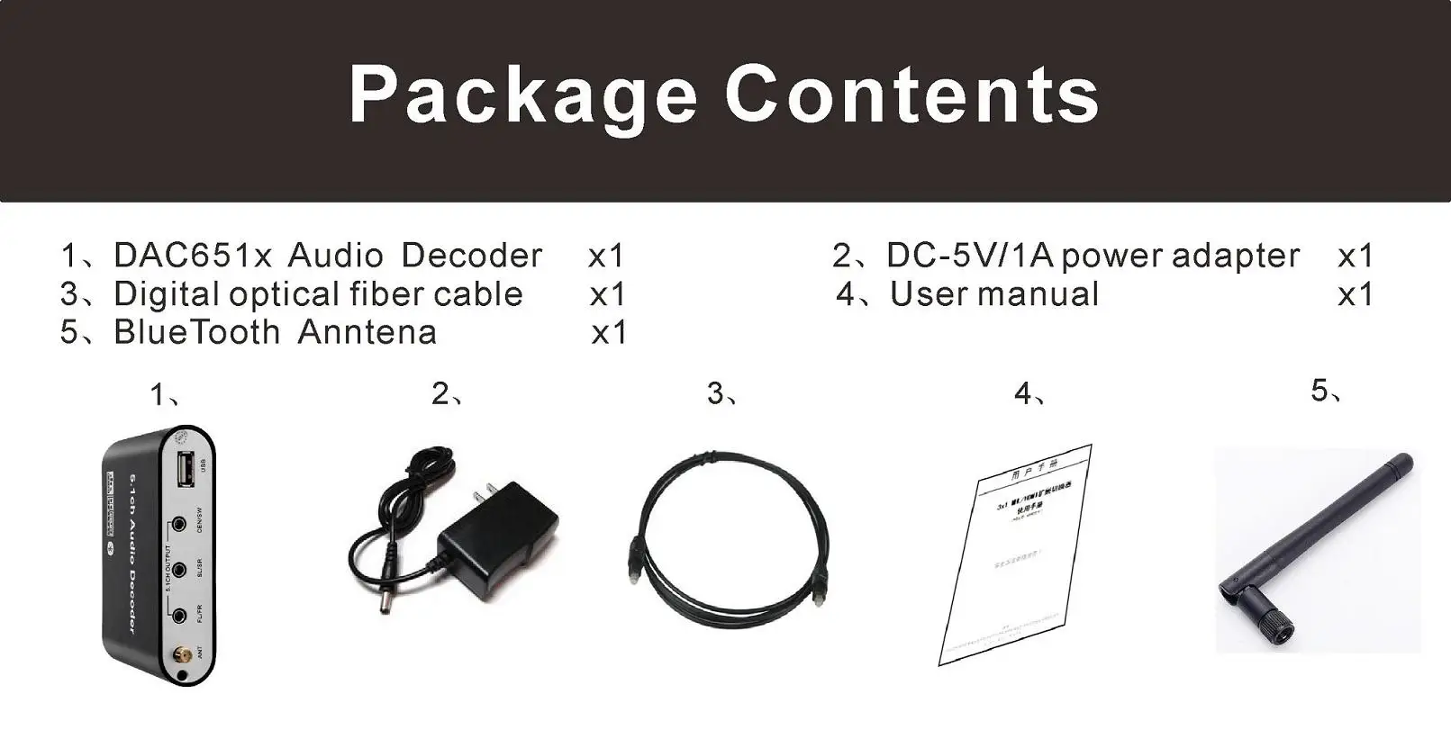 وحدة فك ترميز الصوت اللاسلكية 5.0 ، محول صوت بصري محوري AUX USB2.0 DAC DTS AC3 FLAC DA615