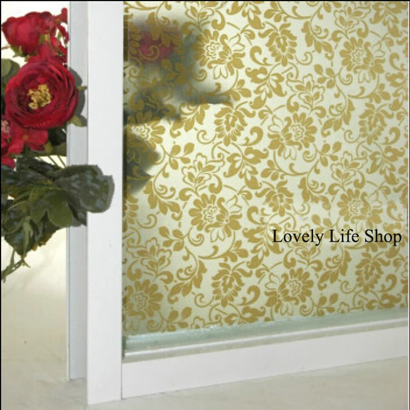 European Top Grade Static Cling Decorative Frosted Film, Window Sticker, New Gold Flower Creative Home Decorations, 45-90 cm