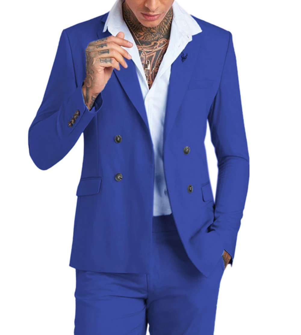 

Multiple Colour Blazer Trousers Royal Blue Party Wear Men Suits Double Breasted Wedding Groom Tuxedo Slim Fit 2pcs Jacket Pants