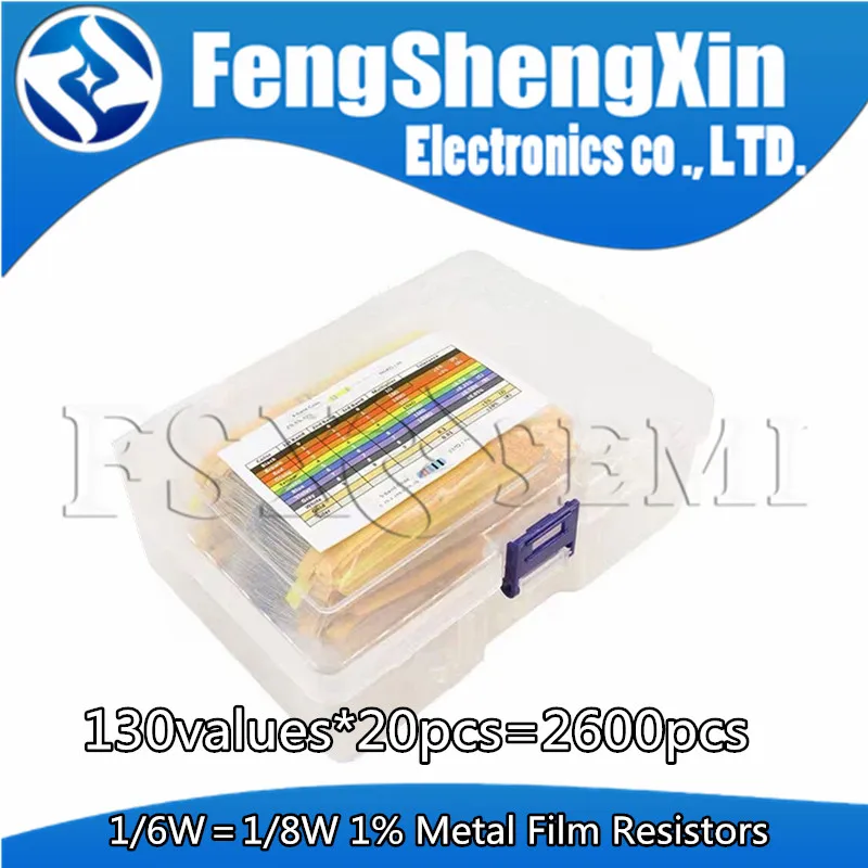 130values X20pcs=2600pcs 1/6W＝1/8W 0.125W 1% Metal Film Resistors Assorted Pack Kit Set Resistors Assortment Kits