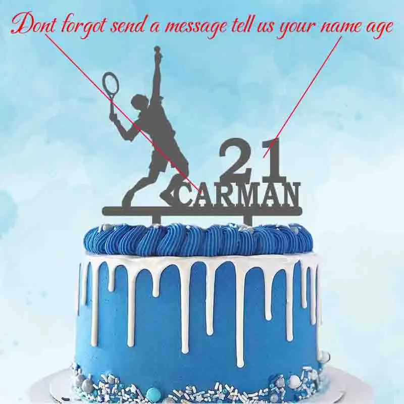 Custom Name Age Man Playing Tennis Silhouettes Tennis Fans Birthday Party Cake Decoration Tennis Cake Topper YC241