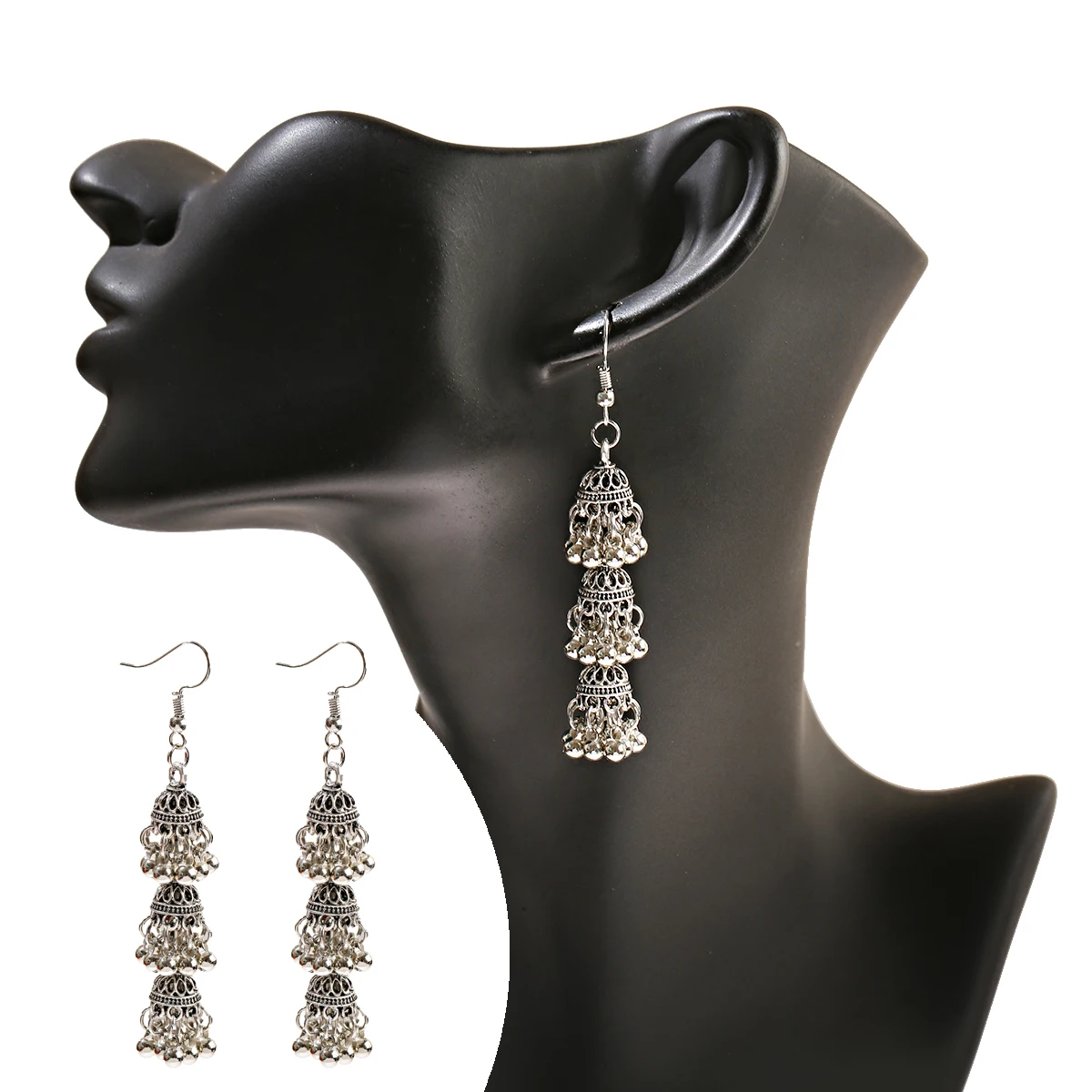 Ethnic Silver Color Bells Tassel Indian Earrings For Women  Vintage Turkish Jhumka Earrings Boho Jewelry Bijoux