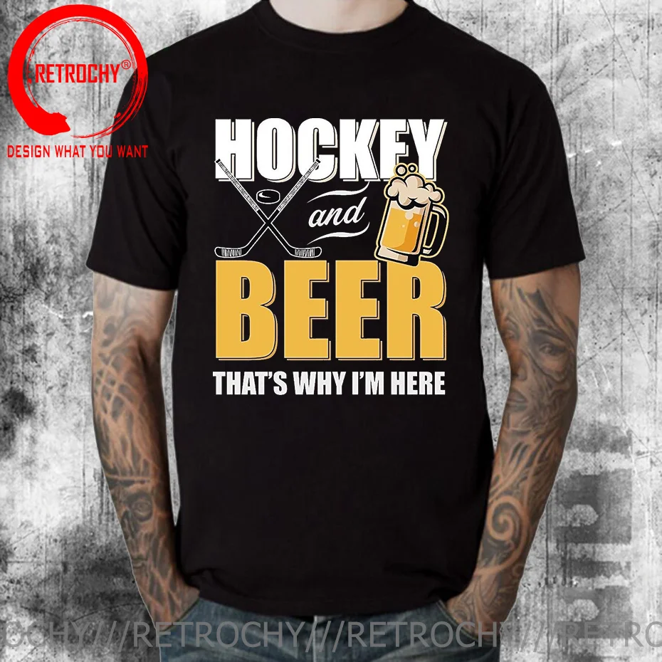 2022 Vintage Summer Style Hockey And Beer That\'s Why I\'m Here Men T-shirt Funny Canada Hockey Player Best Gift T shirts for male