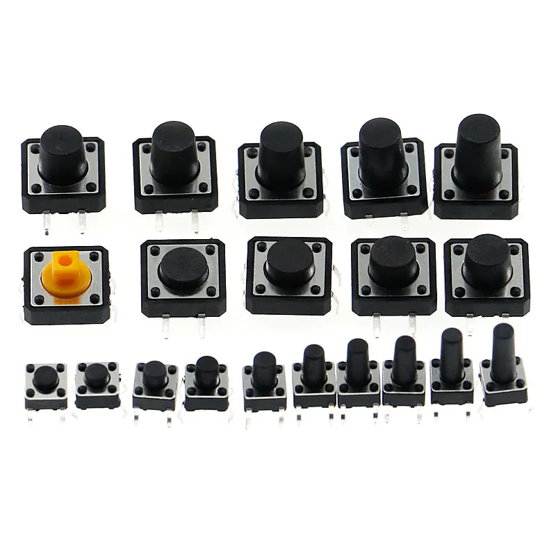 250Pcs Micro Switch 20 Types Assorted Push Button Tact Switches 6*6mm 12*12mm Button Touch Micro Switch Diy Kit