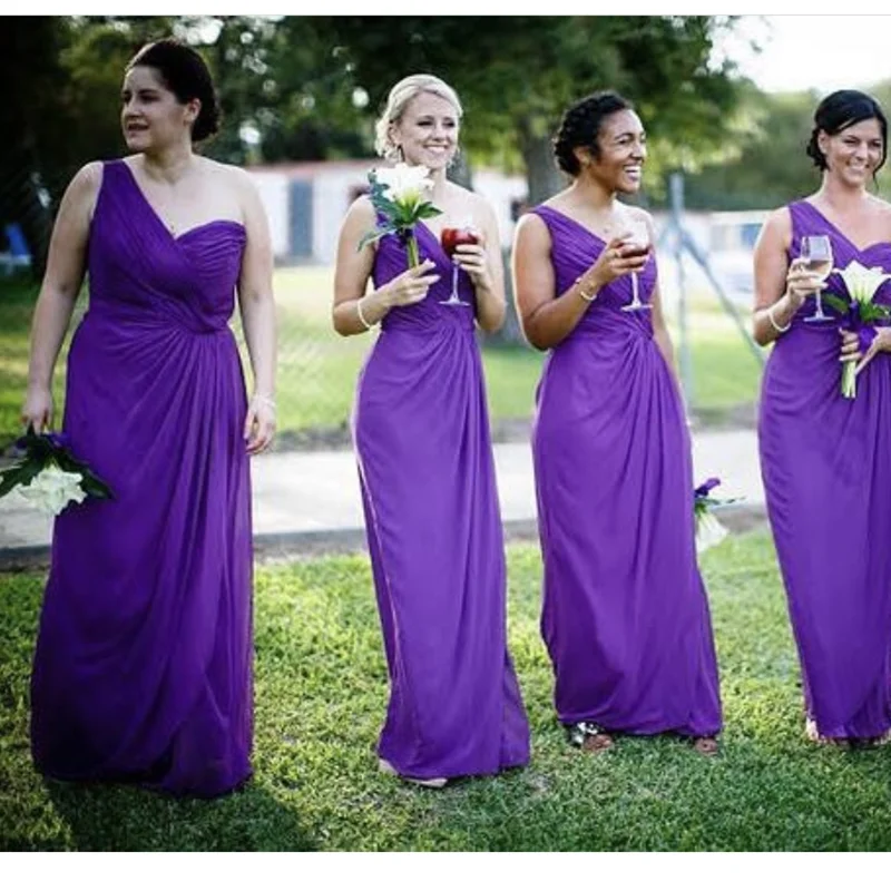 

Purple Bridesmaid Dress One Shoulder Pleat Sleeveless Floor Length Charming Formal Evening Gown Long Robe New Custom Made