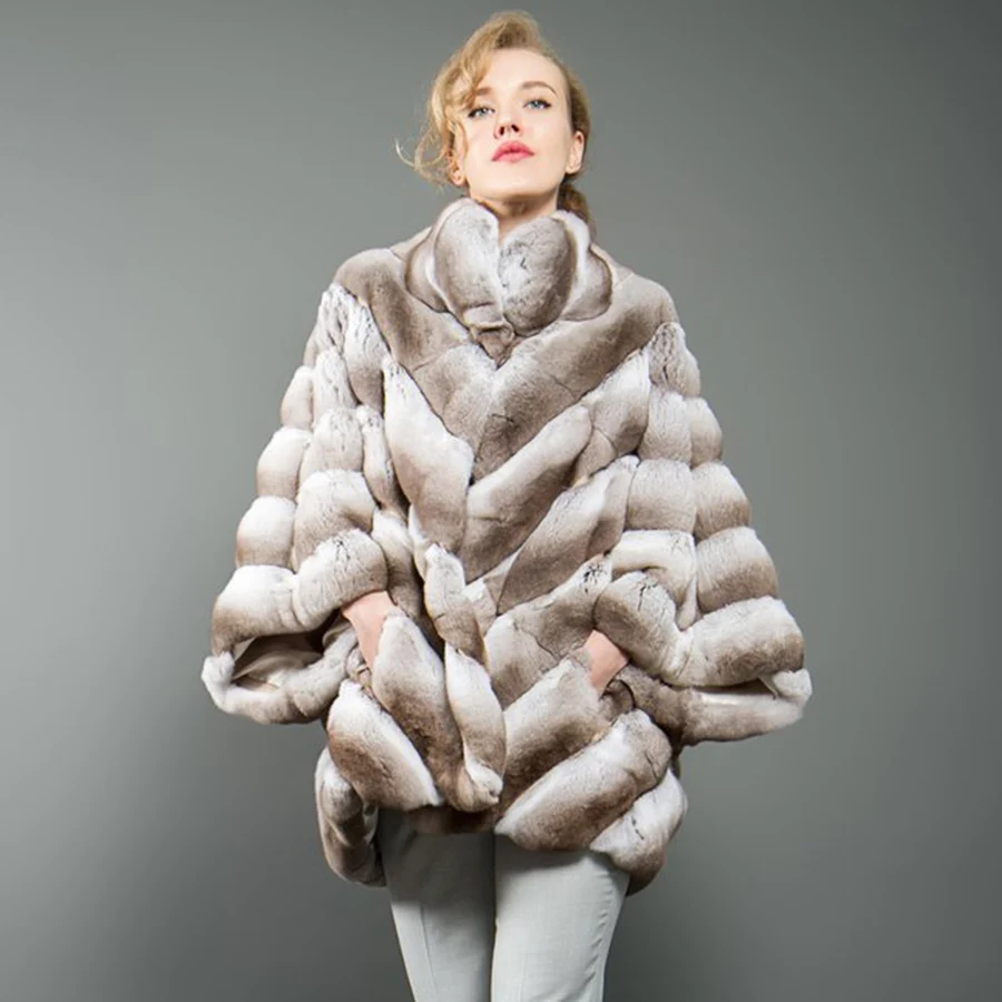 Cappotto di pelliccia marrone donna tipo pipistrello giacca di pelliccia di coniglio Rex inverno caldo soprabito moda