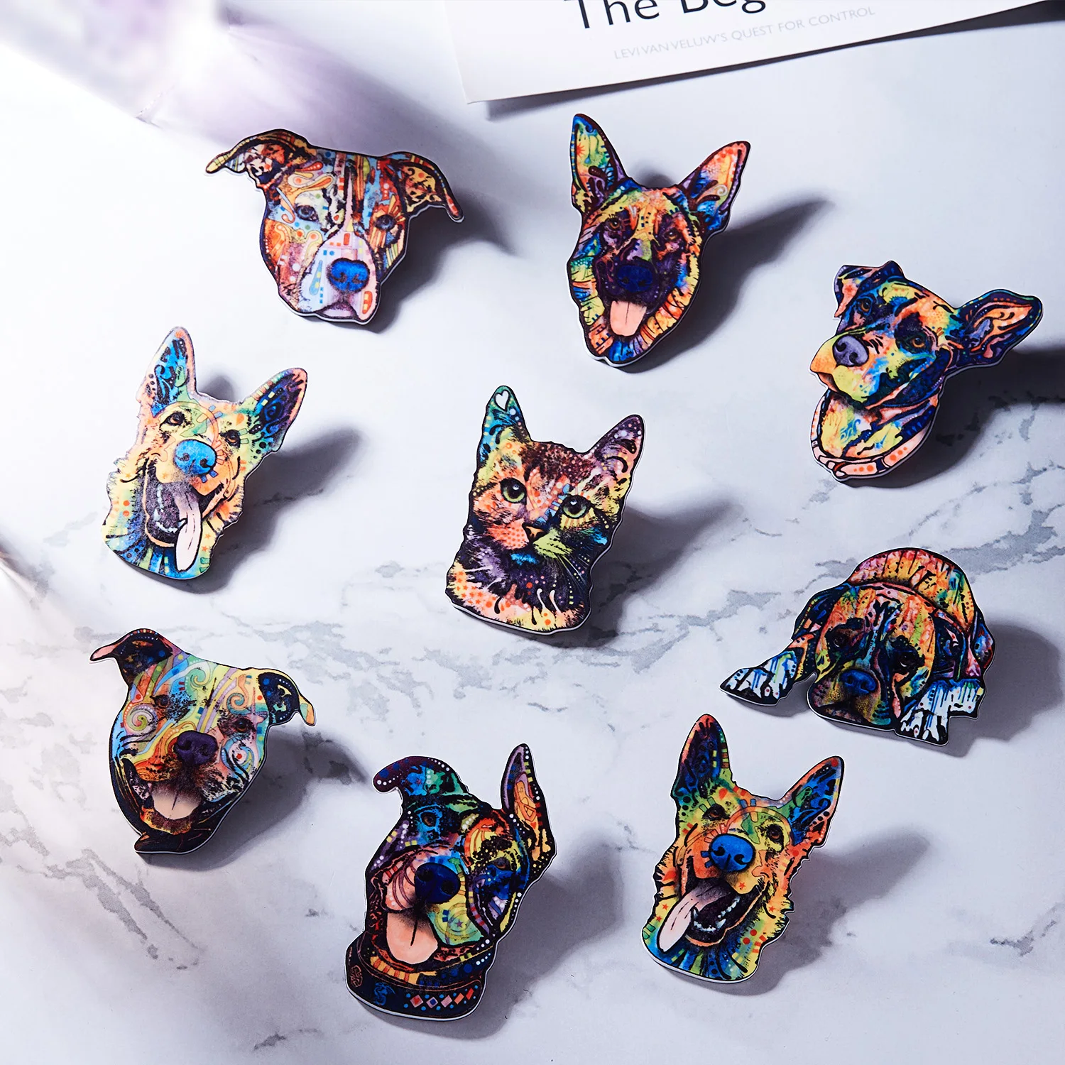 Cartoon Cute Cat Dog Bird Acrylic Brooches Pins Animal Brooch Series Metal Pin Badge Clothes Collar Lapel Bag  Jewelry For Lover