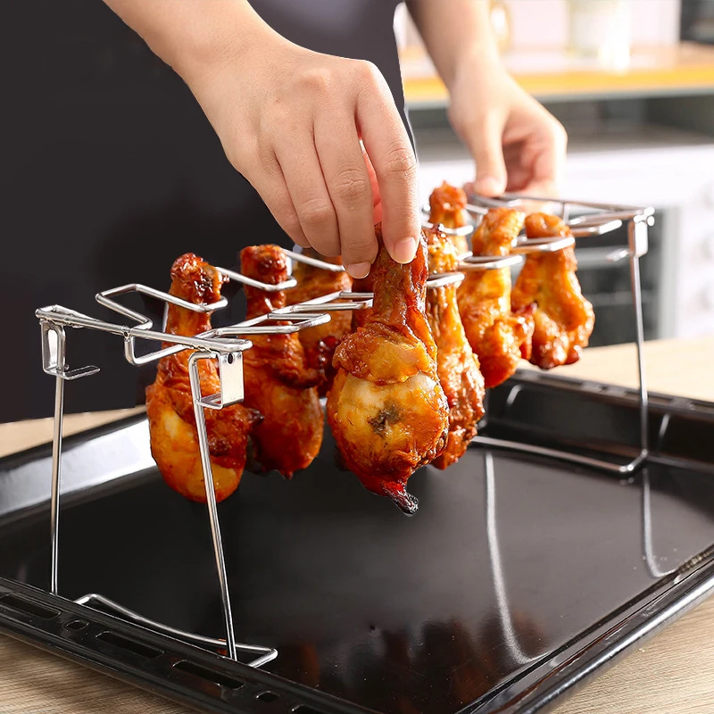 

Portable Stainless Steel Folding Chicken Leg Rack With Tray Household Oven Barbecue Plate BBQ Barbecue Tool Utensils