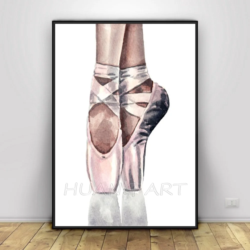 En Pointe Ballet Shoes Art Canvas Painting Wall Art Pink Shoe Pictures for Home Wall Decor Hand-painted Toe Shoe Oil Painting