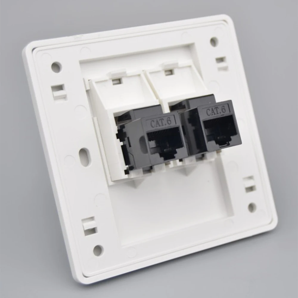 86x86mm Female To Female CAT6 Gigabit Dual-Pass Network Wall Plug RJ45 LAN Faceplate Internet Straight Plug Outlet