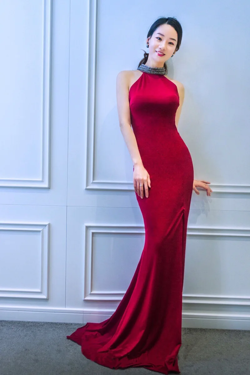 Evening Dresses Long For Wedding Party Elegant Halter Court Train Mermaid Party Dress Luxury Formal Evening Dress Robe De Soiree