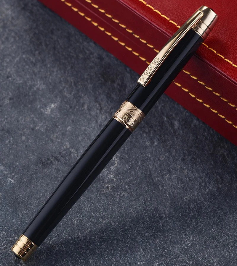 Hero 200C 14K Gold Office & Home Fountain Pen Black With Golden Carved Clip Fine Nib 0.5mm And Box For Collection Writing Pen