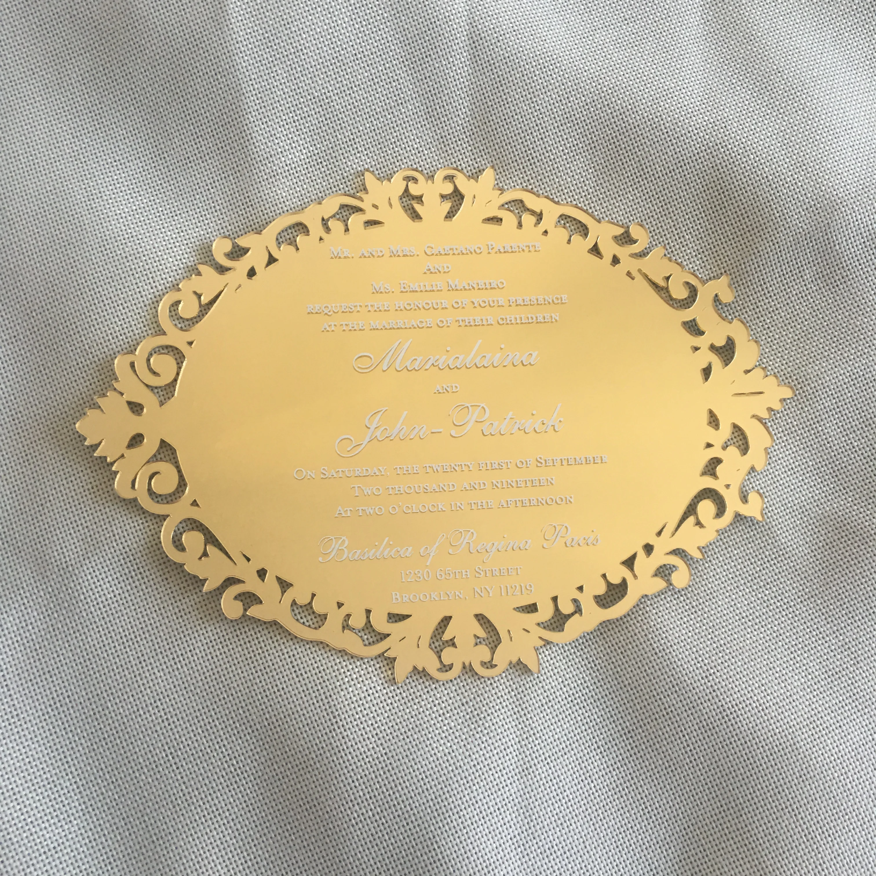 10pcs Laser Cut 3d Wedding Invitation Card Elegant Acrylic Gold Mirror Invitations with Box