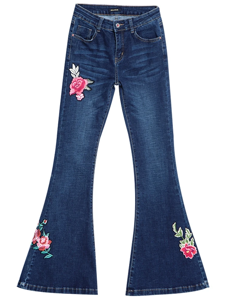 Gratis Verzending 2021 Nieuwe Lange Uitlopende Broek Geborduurde Bloemen Jeans Stretch 25-30 Size Vier Seizoen Denim Hoge Kwaliteit broek