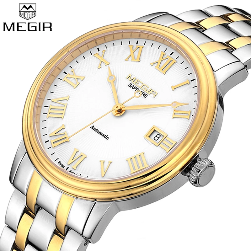 

MEGIR Original Automatic Mechanical Watch Men Stainless Steel Mens Watches Brand Luxury Business Wristwatches Male Wristwatch