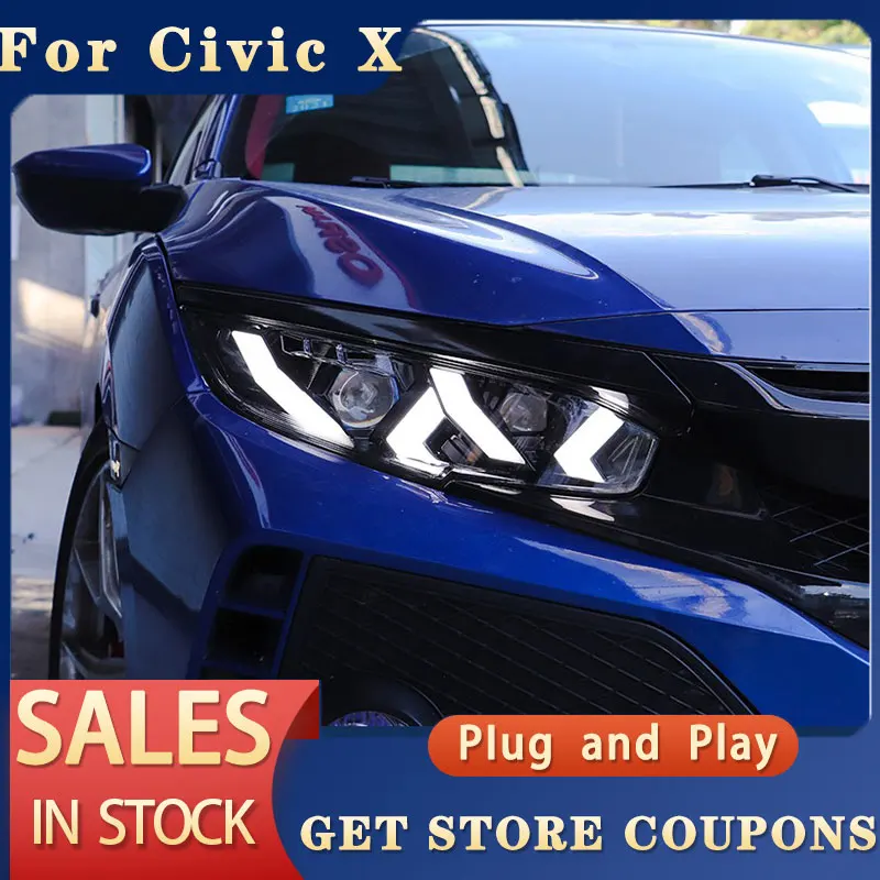 For Honda Civic X Head lights 2016-2020 New Civic LED Head light DRL Animation LED High Beam Low Beam Accessories