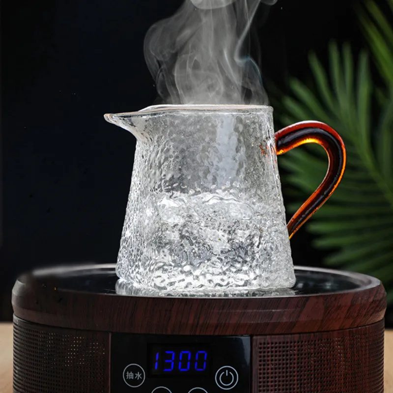 Heat-Resistant Glass Tea Cup, Creative Square Bottom Teacups, Milk Coffee Pot, Water Jug, Kitchen Container, Hammer Texture