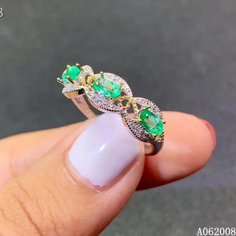 

KJJEAXCMY fine jewelry 925 sterling silver inlaid natural emerald ring female lovely gemstone Girl Party Birthday Gift New Year