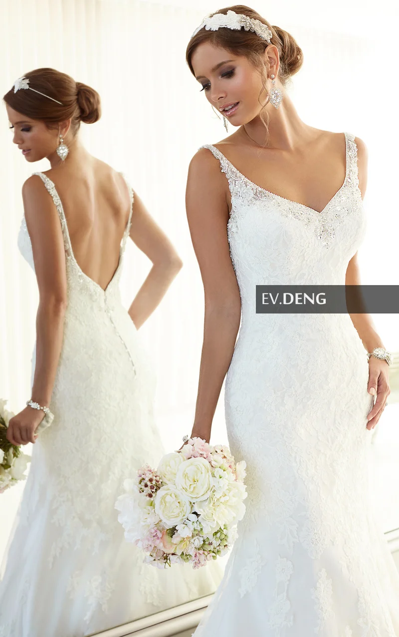 

custom v-neck casamento beading lace mermaid 2018 hot vestido de noiva Bridal gown sexy backless mother of the bride dresses