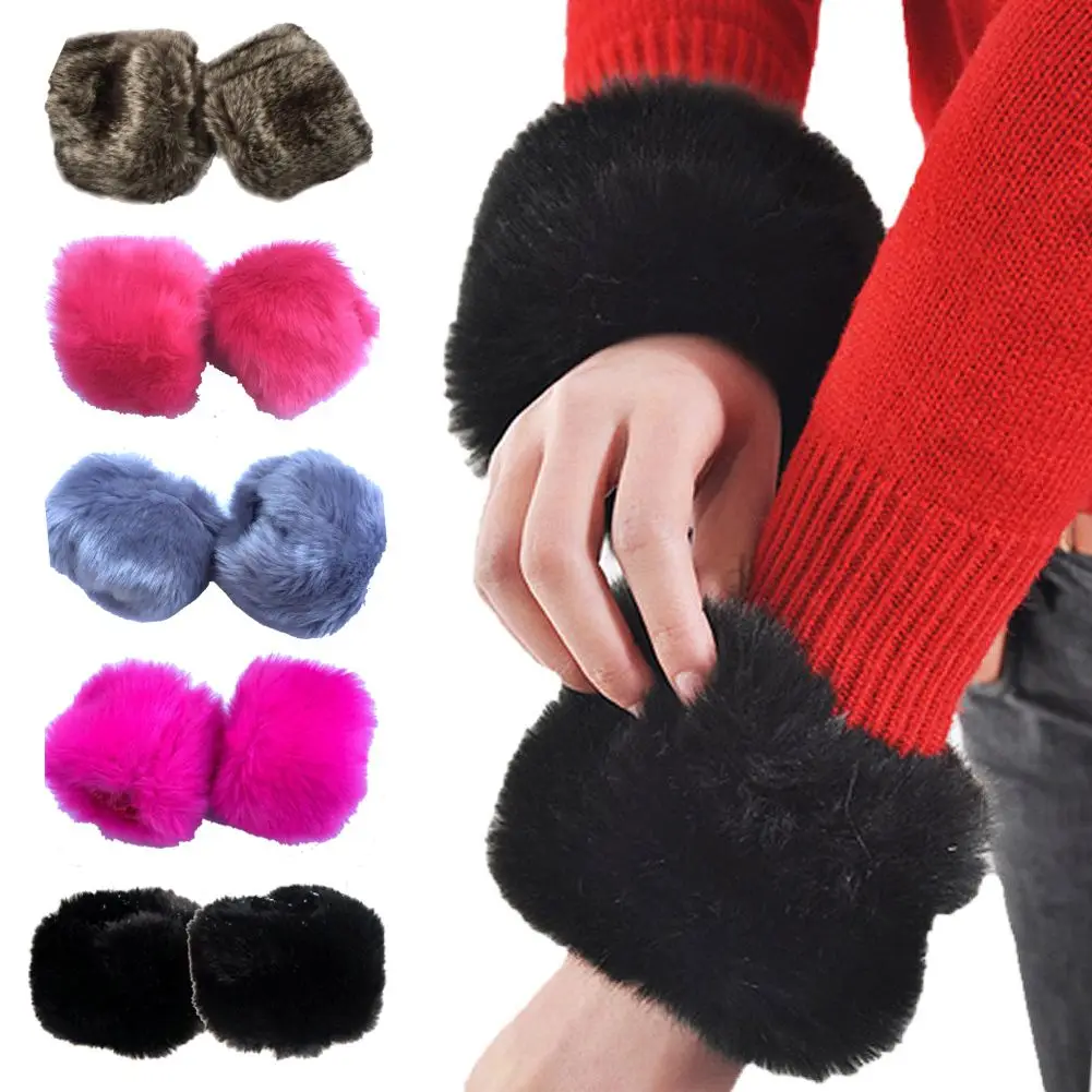 Faux Fur Wrist Cuffs Oversleeve Wrist for Wool Coat & Jackets Arm Warmer Furry Wristbands